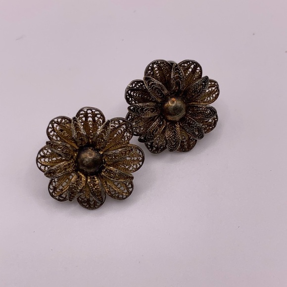 Vintage sterling silver gold plated vermeil screw back earrings - Picture 4 of 7